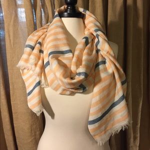 J Crew light beach & denim striped wrap scarf